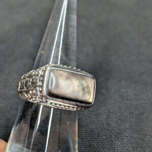 🖤 Sterling Silver Ring w/ Rectangular Dark Stone